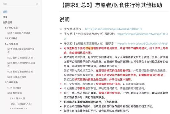 Simo志愿团队用石墨文档制作的疫情信息汇总