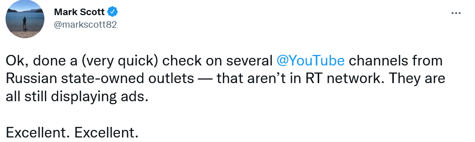 YouTube禁止在RT和其他俄罗斯频道上投放广告
